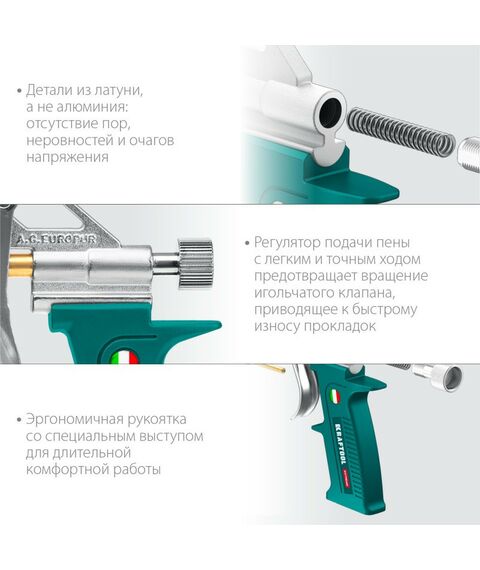 Пистолеты монтажные, тепловые, клеящие, пескоструйные: Обслуживаемый пистолет для монтажной пены KRAFTOOL EXTREME 06800 разборный фотографии