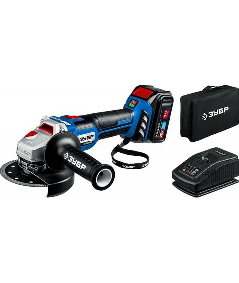 Угловые шлифмашинки (болгарки): Бесщеточная УШМ Зубр Профессионал AB-125-41 20В, 1 АКБ (4Ач), в сумке фотографии