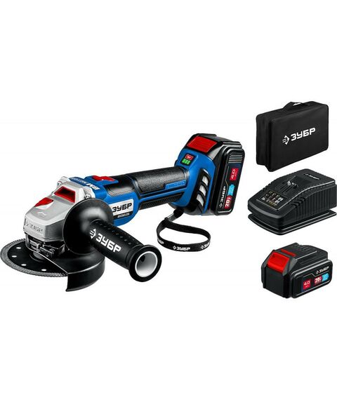 Угловые шлифмашинки (болгарки): УШМ Зубр Профессионал AB-125-42 20В, бесщеточная, 2 АКБ (4Ач), в сумке фотографии