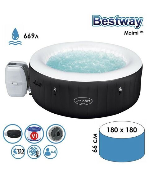 Бассейны: SPA бассейн Bestway Miami AirJet 180 х 66 см фильтр-насос, тент, дозатор для химии, аэромассаж [60001] фотографии