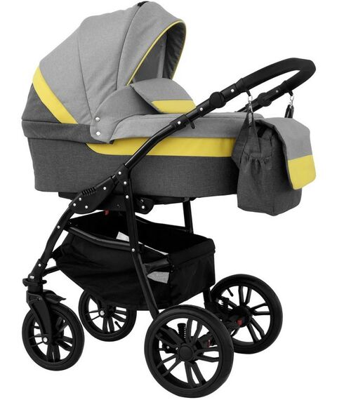 Коляски детские: Коляска 2в1 Alis ALVARO Al 02 т.серый+св.серый+желтая кожа фотографии