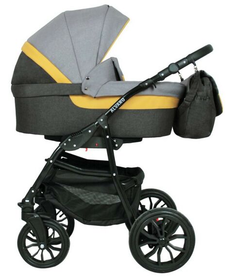 Коляски детские: Коляска 2в1 Alis ALVARO Al 02 т.серый+св.серый+желтая кожа фотографии