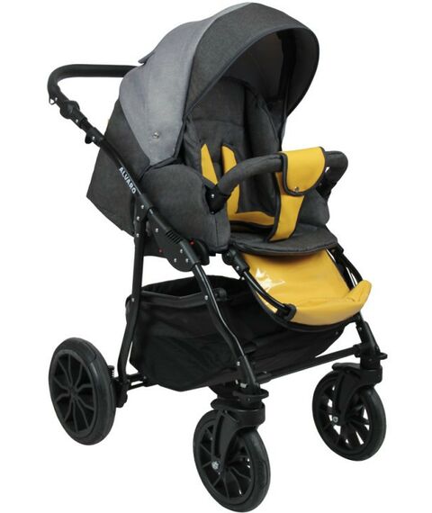 Коляски детские: Коляска 2в1 Alis ALVARO Al 02 т.серый+св.серый+желтая кожа фотографии