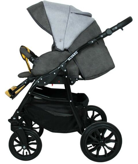 Коляски детские: Коляска 2в1 Alis ALVARO Al 02 т.серый+св.серый+желтая кожа фотографии