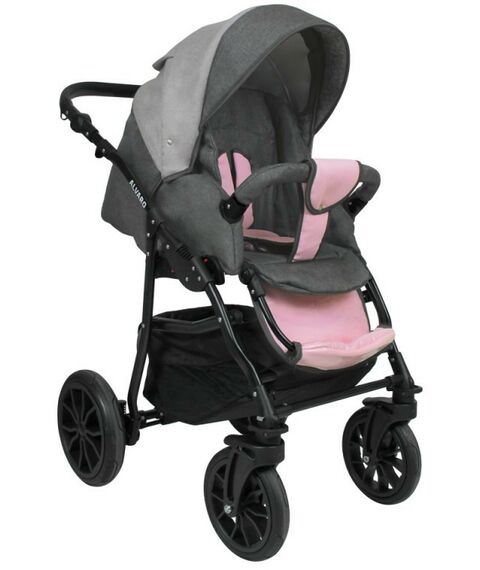 Коляски детские: Коляска 2в1 Alis ALVARO Al 03 т.серый+св.серый+розовая кожа фотографии