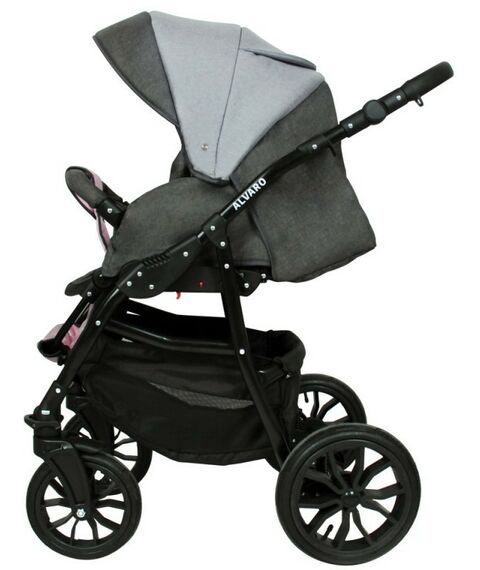 Коляски детские: Коляска 2в1 Alis ALVARO Al 03 т.серый+св.серый+розовая кожа фотографии