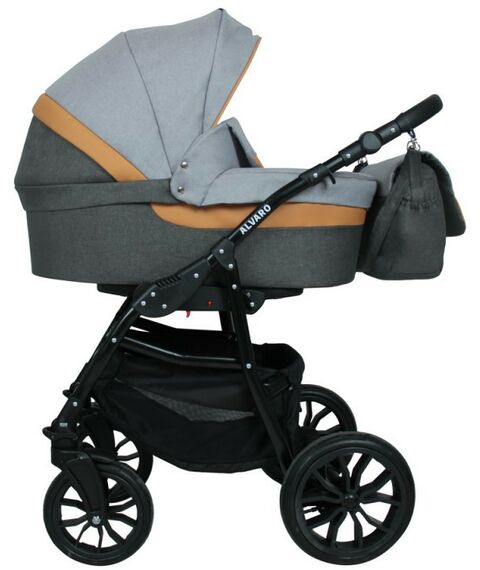 Коляски детские: Коляска 2в1 Alis ALVARO Al 05 т.серый+св.серый+рыжая кожа фотографии
