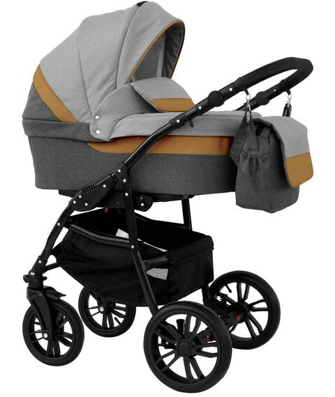 Коляски детские: Коляска 3в1 Alis ALVARO т.серый+св.серый+рыжая кожа [F Al 05] фотографии