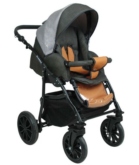 Коляски детские: Коляска 3в1 Alis ALVARO т.серый+св.серый+рыжая кожа [F Al 05] фотографии