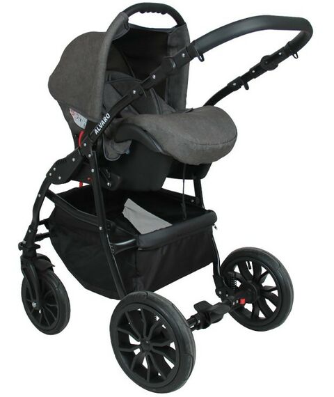 Коляски детские: Коляска 3в1 Alis ALVARO F 02 т.серый+св.серый+желтая кожа фотографии