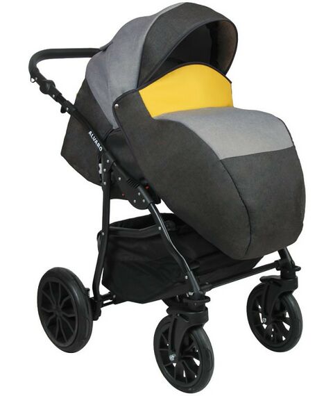 Коляски детские: Коляска 3в1 Alis ALVARO F 02 т.серый+св.серый+желтая кожа фотографии