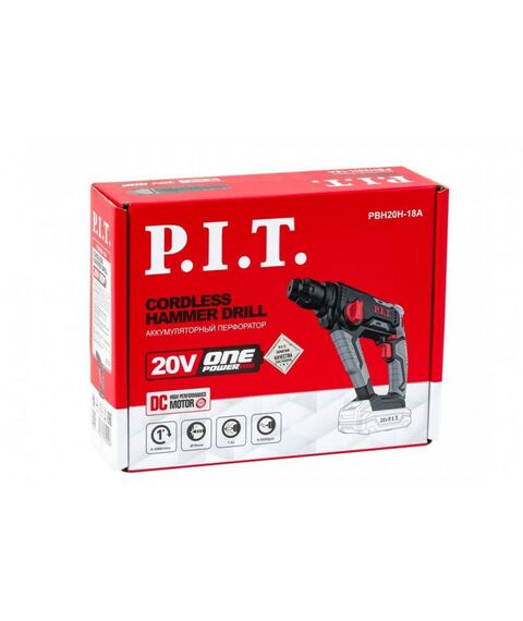 Перфораторы: Аккумуляторный перфоратор P.I.T. PBH20H-18A SOLO 20В, 1.4Дж, 2-х реж. макс.бур 18мм, sds-plus, коробка фотографии