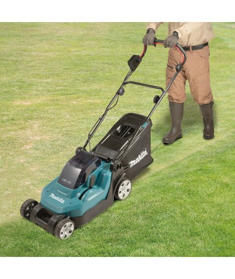 Газонокосилки: Газонокосилка аккумуляторная Makita DLM382 Li-ion 36В, B=38см, Н=20-75мм, 40л, 2х3Ач, 15кг фотографии
