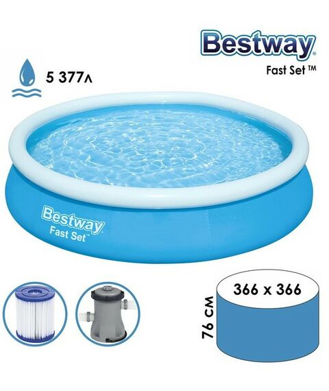 Бассейны: Бассейн надувной Bestway Fast Set 366 х 76 см фильтр-насос, от 6 лет [57274] фотографии