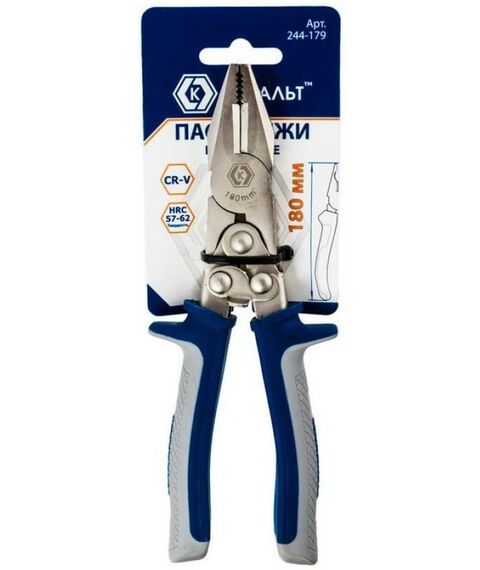 Столярно-слесарный инструмент: Пассатижи Кобальт 244-179 рычажные 180 мм, CR-V, подвес фотографии