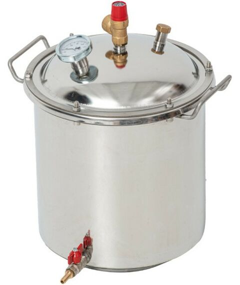 Автоклавы:  Газовый домашний автоклав "Малыш Газ Нерж У" 22 л с фальшдном, с ушком фотографии