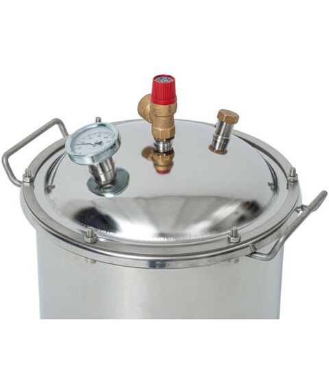 Автоклавы:  Газовый домашний автоклав "Малыш Газ Нерж У" 22 л с фальшдном, с ушком фотографии