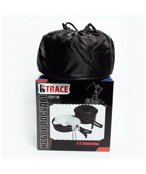 Все для пикника: Набор посуды BTrace 1-2 персоны котел 1л, сковор., ложка, поварежка, пласт.тар.2шт, губка, мешок д/хранения фотографии
