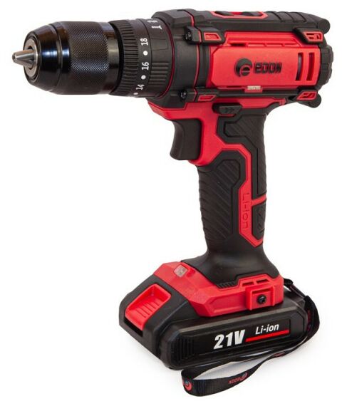 Дрели и шуруповерты: Дрель аккумуляторная ударная EDON AD-21AP Li-Ion 21В, 40Нм, 450/1450об/мин, 2х2Ач