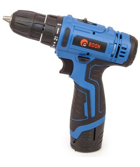 Дрели и шуруповерты: Дрель аккумуляторная EDON CF-1201 Li-Ion 12В, 23Нм, 1350об/мин, 2х2Ач, 0.95кг, кейс, набор оснастки фотографии