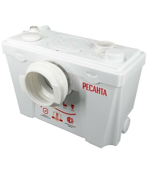 Насосы и насосные станции: Канализационный насос РЕСАНТА КН 3WC 500 Вт, 120 л/мин, макс. напор по вертикали – 8 м, по горизонтали – 80 м, 3 входа, вход под туалет, ножи, реверс, до +60 °С фотографии
