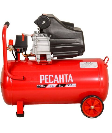 Компрессоры: Компрессор РЕСАНТА КП-50/300М 300 л/мин, 50 л, 8 Бар, 2000 Вт фотографии