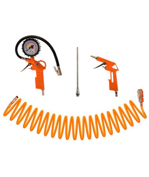 Принадлежности для пневмоинструмента: Набор пневмоинструмента Вихрь НП-4 пистолеты для продувки, накачки шин, спиральный шланг, насадка-удлинитель фотографии