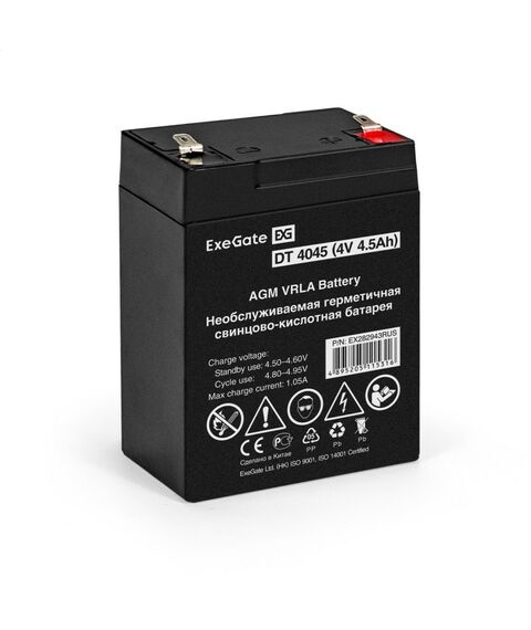 Аккумуляторы для ИБП и охранных систем: Аккумулятор для слаботочных систем Exegate Exegate DT 4045 4V, 4.5Ah [EX282943RUS] фотографии