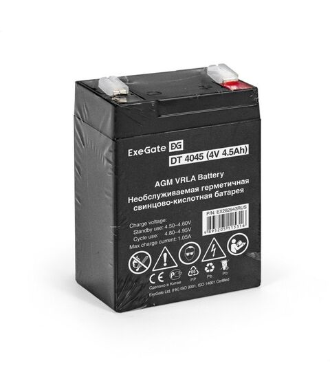 Аккумуляторы для ИБП и охранных систем: Аккумулятор для слаботочных систем Exegate Exegate DT 4045 4V, 4.5Ah [EX282943RUS] фотографии