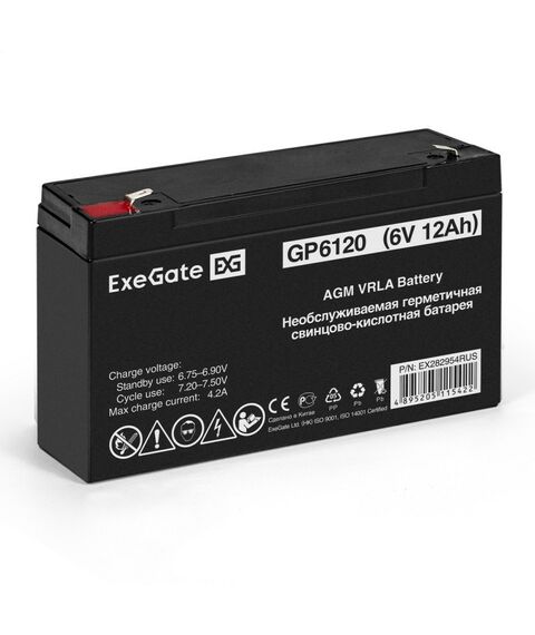 Аккумуляторы для ИБП и охранных систем: Аккумулятор для UPS Exegate GP6120 6V, 12Ah [EX282954RUS] фотографии