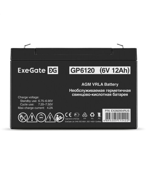 Аккумуляторы для ИБП и охранных систем: Аккумулятор для UPS Exegate GP6120 6V, 12Ah [EX282954RUS] фотографии
