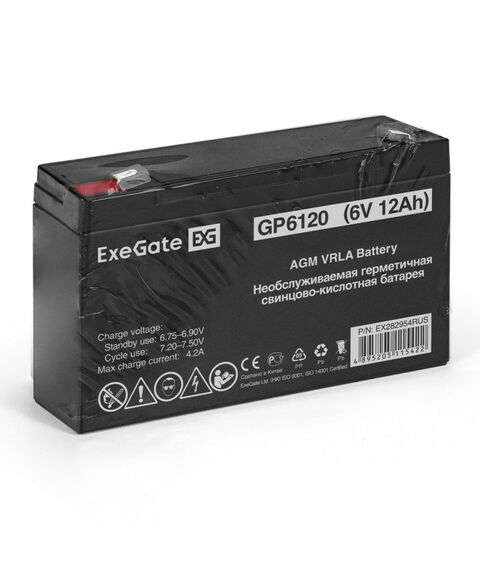 Аккумуляторы для ИБП и охранных систем: Аккумулятор для UPS Exegate GP6120 6V, 12Ah [EX282954RUS] фотографии