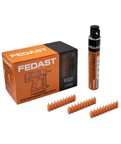 Гвозди прямого монтажа:  Гвозди 3.0*19 мм для монтажного пистолета с кованым наконечником Bullet point в комплекте с газовым баллоном 165 мм FEDAST [fd3019mgbpfc] фотографии