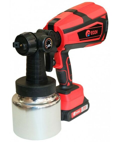 Распылители, краскопульты: Краскопульт аккумуляторный EDON АSG-18 Li-Ion 18В, 0.6л/мин, 1л, 2х2Ач, 2.3кг [1001150108] фотографии