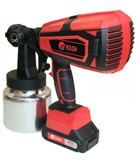 Распылители, краскопульты: Краскопульт аккумуляторный EDON АSG-18 Li-Ion 18В, 0.6л/мин, 1л, 2х2Ач, 2.3кг [1001150108] фотографии