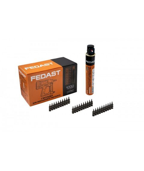 Гвозди прямого монтажа:  Гвозди 2.7*25 мм кованые с ребрами жесткости Bullet Point (1000 шт/уп + газовый баллон) FEDAST [FD2725RBPFC] фотографии