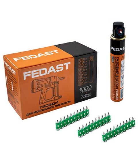 Гвозди прямого монтажа:  Гвозди 3.0*38 мм усиленные для монтажного пистолета в комплекте с газовым баллоном 165 мм FEDAST [fd3038egfc] фотографии