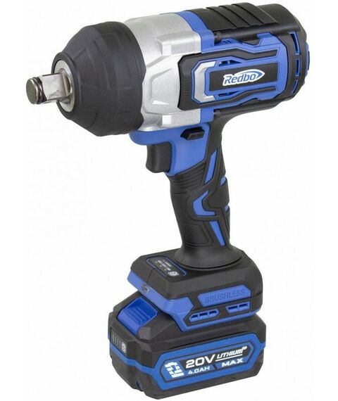 Гайковерты, отвертки: Гайковерт аккумуляторный ударный REDBO OAW-20/1000PBL Li-ion 20В, 1000Нм, 1900 об/мин, 3/4", 1х4Ач, 5кг, кейс, б/щет [202020300025] фотографии