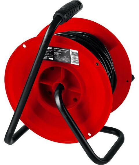 Удлинители электрические: Силовой удлинитель на катушке Зубр ПВС 215 ПВС 2х1.5 50м 3500Вт [55103-50] фотографии