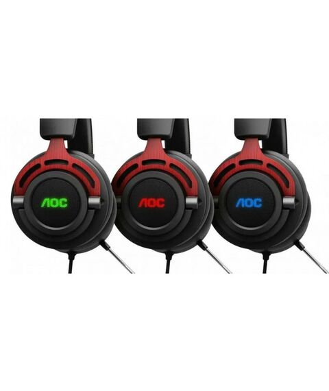 Наушники и гарнитуры: Гарнитура игровая AOC GH300 многоцветная RGB, Stereo, 7.1 Surround, USB кабель 2.0 м, чёрный+красный фотографии