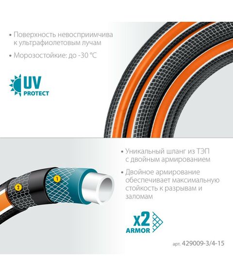 Шланги, системы водопровода и автополива: Поливочный шланг GRINDA PROLine ULTRA 6 15 м 3/4", 25 атм, шестислойный двойное армированиие [429009-3/4-15] фотографии