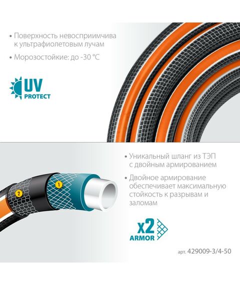 Шланги, системы водопровода и автополива: Поливочный шланг GRINDA PROLine ULTRA 6 50 м 3/4", 25 атм, шестислойный двойное армированиие [429009-3/4-50] фотографии