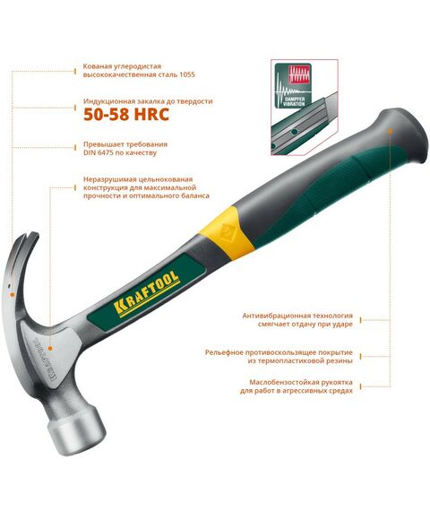 Молотки: Молоток-гвоздодёр KRAFTOOL THOR 560 г цельнокованый столярный [20270] фотографии