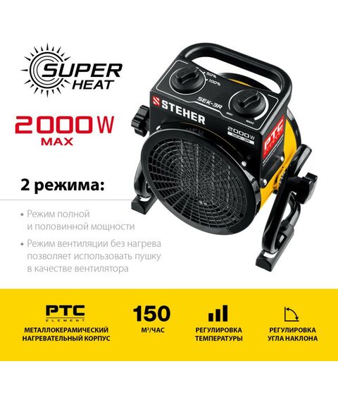 Тепловые пушки: Электрическая тепловая пушка STEHER SEK-3R 2 кВт фотографии