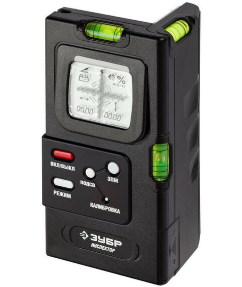 Угломеры, уклономеры: ИНСПЕКТОР двухплоскостной уровень-уклономер электронный Зубр Профессионал 34747 диапазон 0-360°, точность 0.05°, индикатор нуля, зуммер, автоотключение фотографии