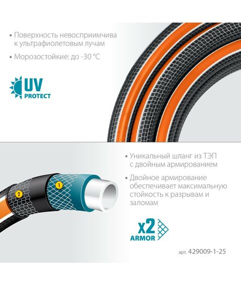 Шланги, системы водопровода и автополива: Поливочный шланг GRINDA PROLine ULTRA 6 1" 25 м 20 атм шестислойный двойное армированиие [429009-1-25] фотографии