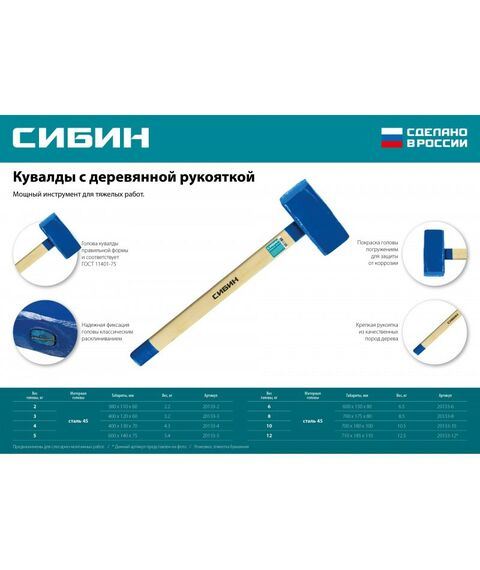 Кувалды: Кувалда с удлинённой рукояткой СИБИН 6 кг [20133-6] фотографии