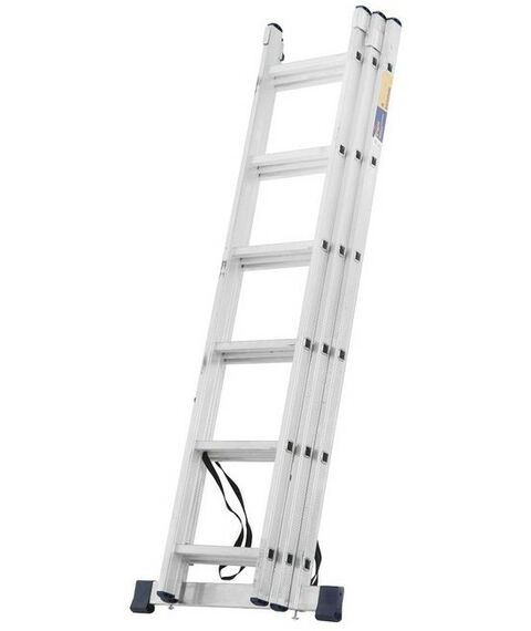 Стремянки и лестницы: Лестница TUNDRA 6 ступеней трехсекционная, алюминиевая фотографии
