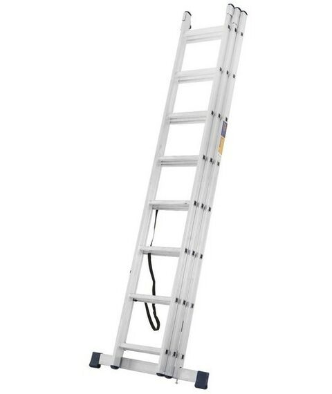 Стремянки и лестницы: Лестница TUNDRA 8 ступеней трехсекционная, алюминиевая фотографии