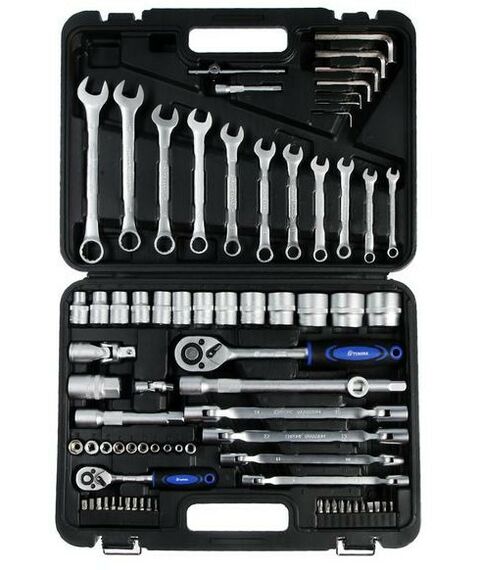 Наборы инструментов и ключи: Набор инструментов в кейсе автомобильный TUNDRA CrV, 1/2" и 1/4" 77 предметов фотографии